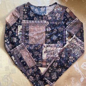 Cropped mesh patchwork top